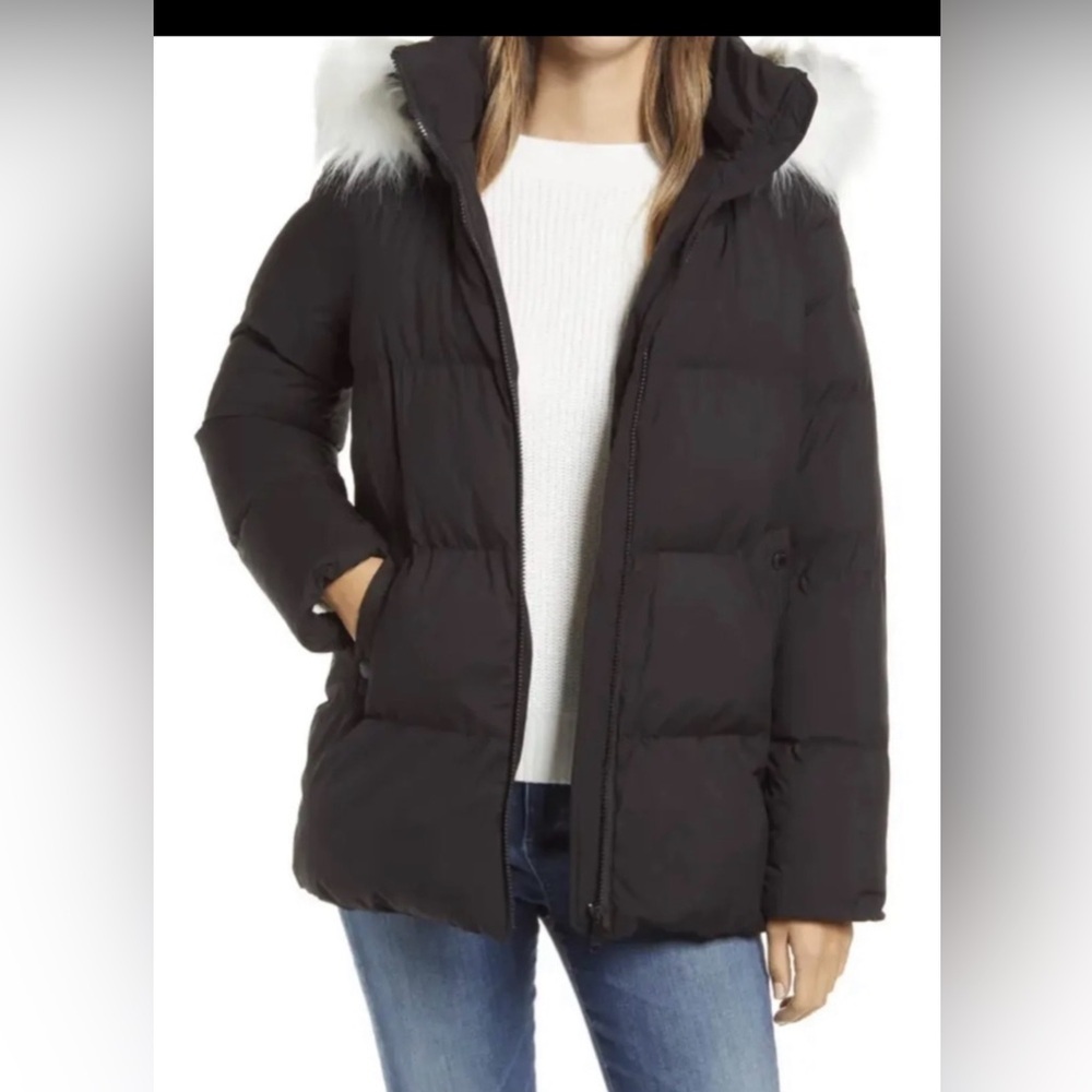 Sam Edelman Black Puffer Jacket with Faux Fur Trim XS